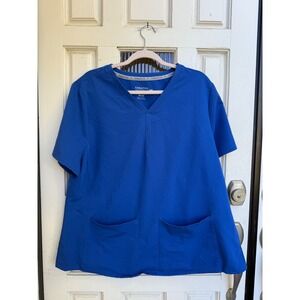 Fabletics Royal Blue V Neck Scrub Top Short Sleeve Pockets Women's Size XXL 1X
